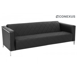 Диван офисный 3-х местный VISPO 3 Dakota black Dollaro 501 black stitch 1 Кожа черная/Кожзам черный