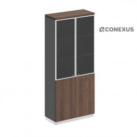Шкаф для документов со стеклянными дверьми 90x40x203.4 дуб гладстоун / антрацит премиум / дуб гладстоун «City»