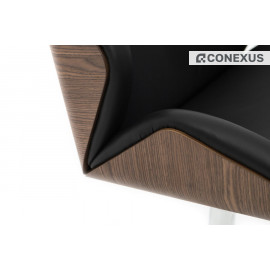 Кресло дизайнерское Charm High Wood Lounge Кожа черная анилиновая/ Алюминий полированный