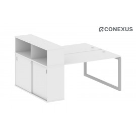 Бенч-стол на О-образном м/к с опорным шкафом-купе Metal system quattro 50x50 50БО.РС-СШК-2.3 Белый/Металл серый /Металл серый