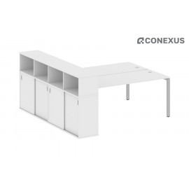 Стол-бенч двойной с опорным шкафом-купе Metal system style БП.РС-СШК-4.5 Белый/Металл серый /Металл серый